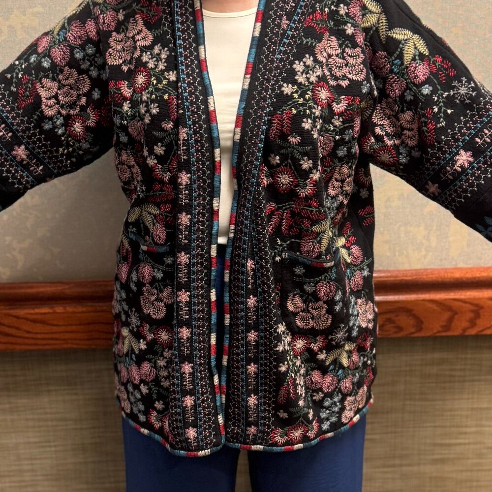 Johnny Was Brand  Heavily Embroidered Cardigan Jacket Size Large
